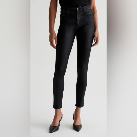 AG Farrah Skinny Ankle HIGH-RISE SKINNY ANKLE LEATHERETTE SUPER BLACK JEANS 27R - Picture 2 of 13